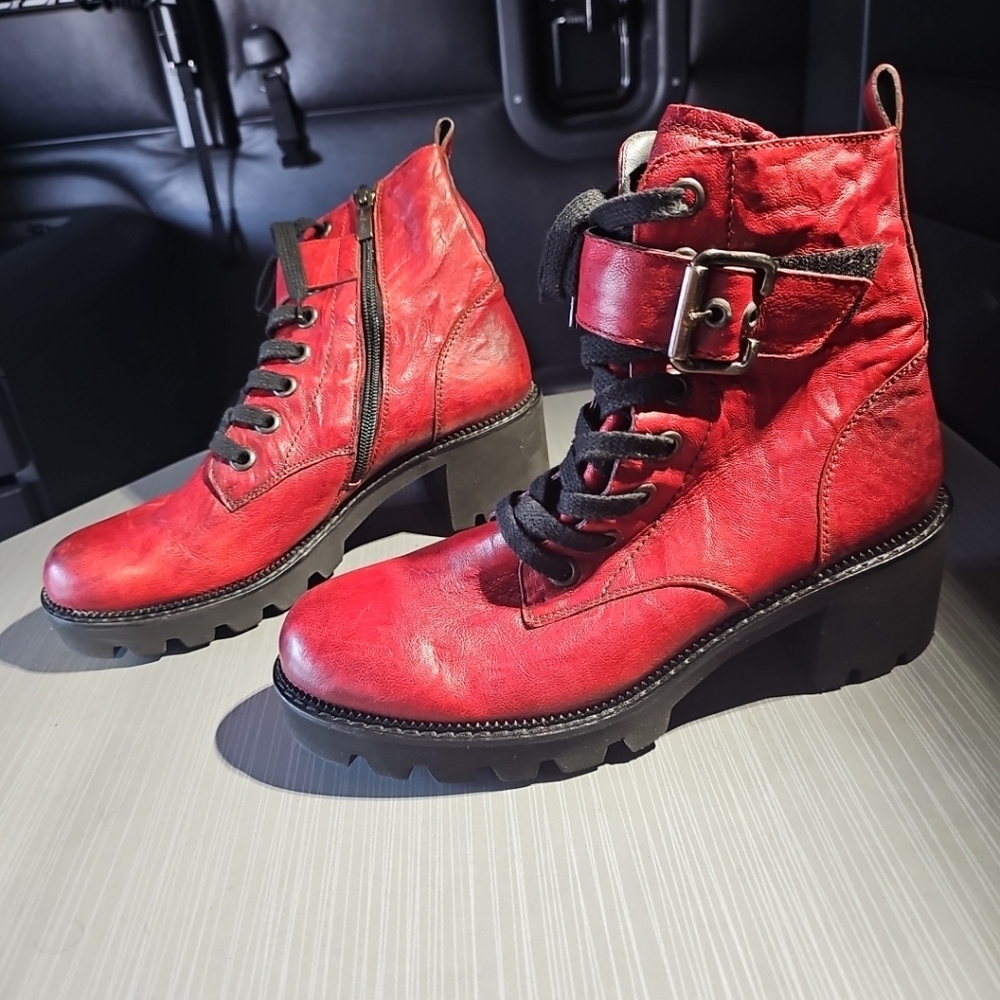 Paul Green Red Combat & Moto Boots